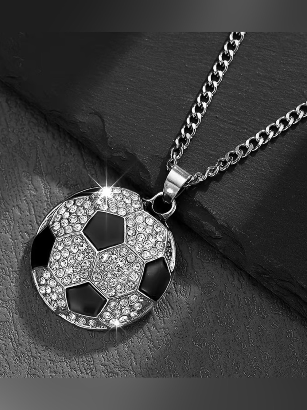 Silver & Black Soccer Ball Pendant Necklace